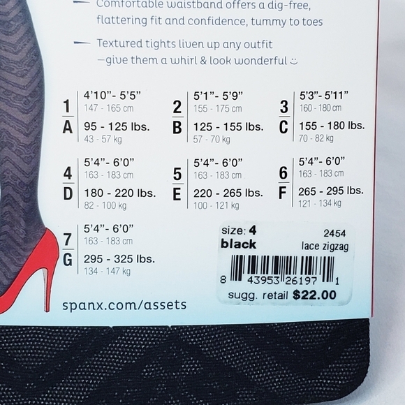 NWT Spanx Assets Textured Lace Zig Zag Tights Shapewear Black 4 - Picture 4 of 4